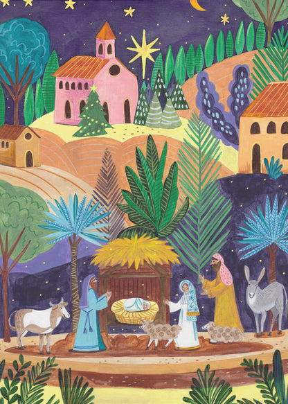 Wall art Nativity Scene starry night Canvas Print