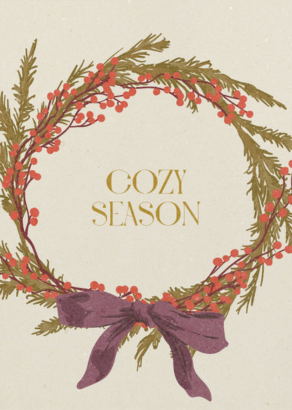 Décoration murale "Saison Cosy". Impression sur toile Couronne de Noël avec nœud