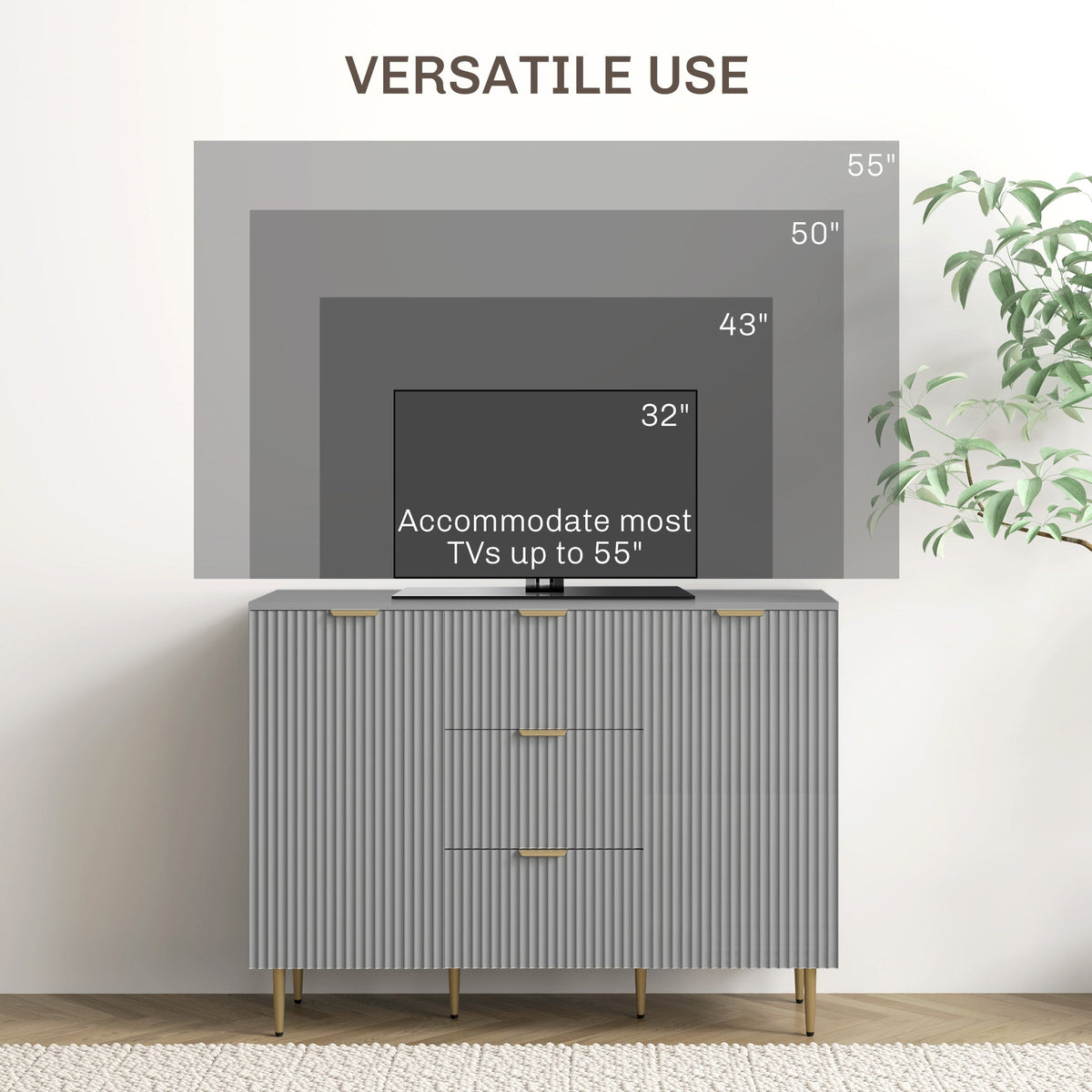 Buffet de cuisine moderne/Meuble d'entrée Ellis avec 3 tiroirs - Gris