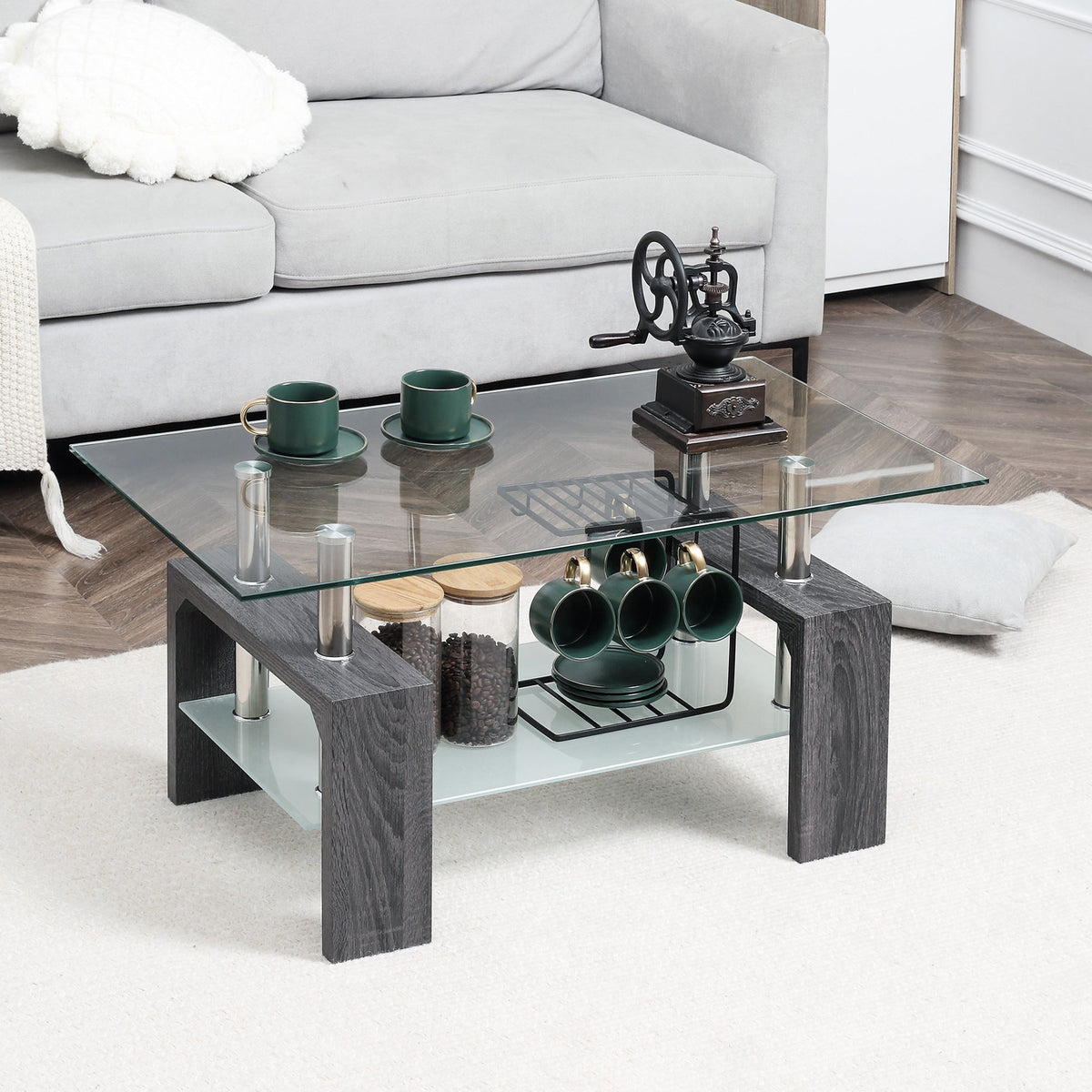 Table basse rectangulaire Sutton en verre trempé - Gris