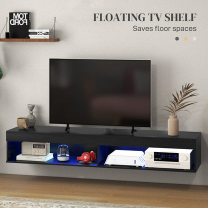 Meuble TV mural moderne Lane avec rangement et lumières LED - Noir