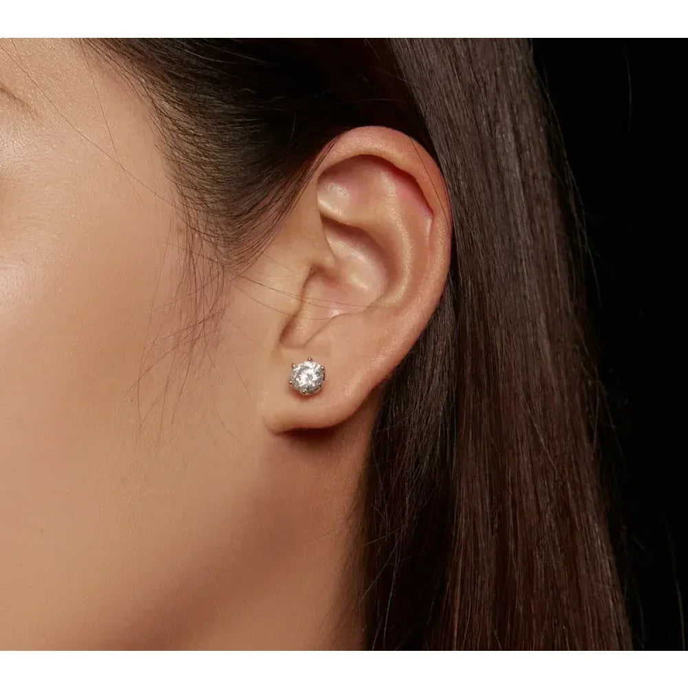 Puces d'oreilles rayonnantes en moissanite | Coupe ronde couleur D, argent 925 plaqué or