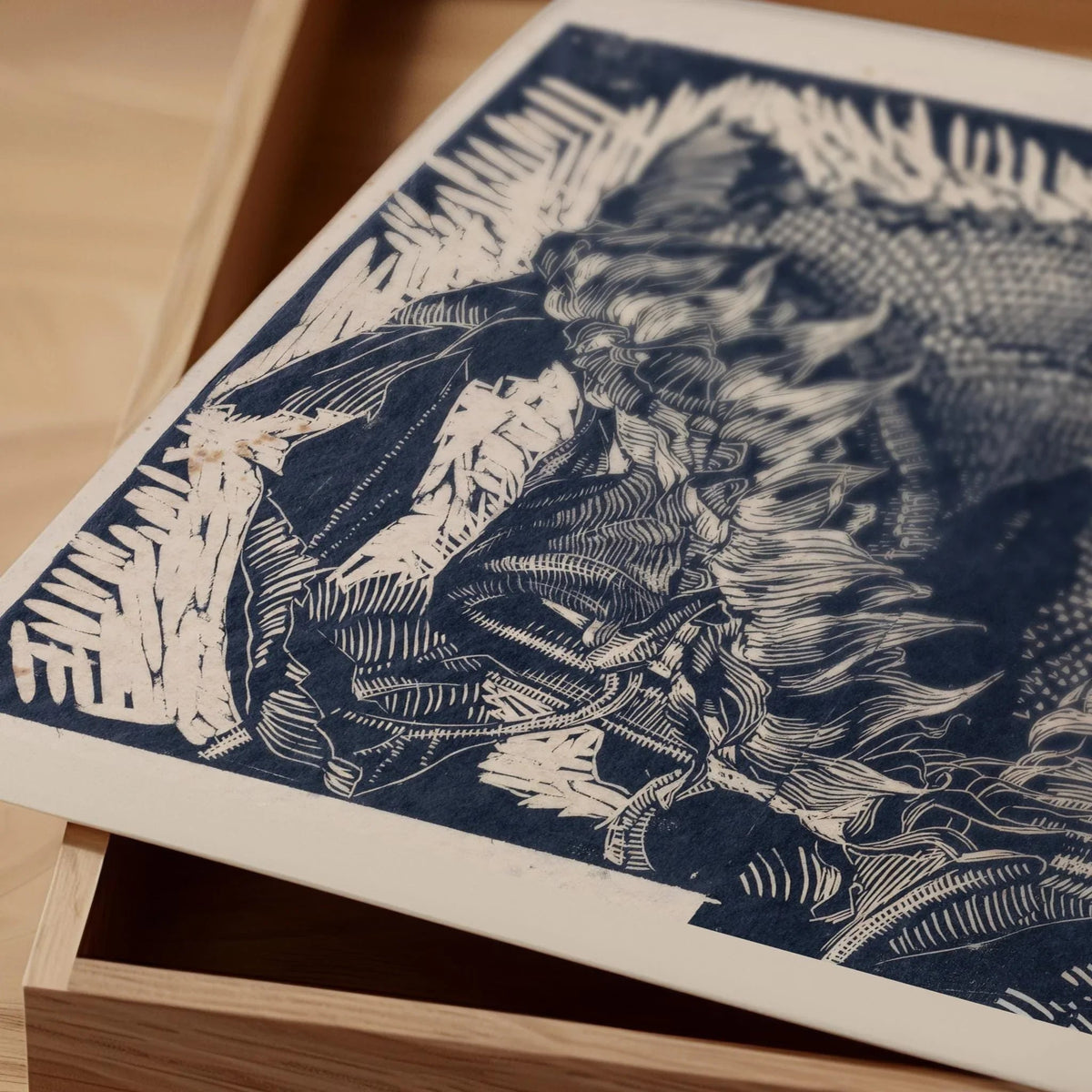 Reijer Stolk ‚Äì Sunflowers in Indigo (c. 1915) | Striking Expressionist Woodcut (available handframed or unframed)