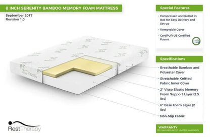 8 Inch Serenity Bamboo Memory Foam Mattress