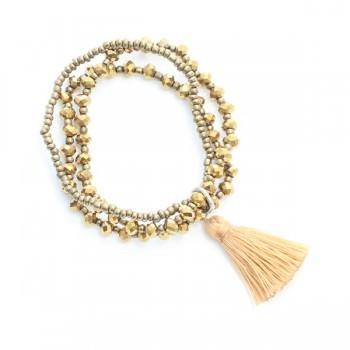Bracelet triple rang de perles en cristal avec pompon