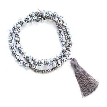 Bracelet triple rang de perles en cristal avec pompon