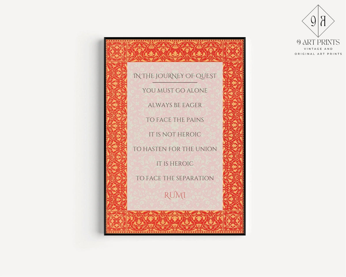 Rumi - Journey of Quest PRINT | Red Inspirational Quote Poetry Poster (available handframed or unframed)
