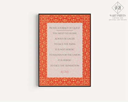 Rumi - Journey of Quest PRINT | Red Inspirational Quote Poetry Poster (available handframed or unframed)