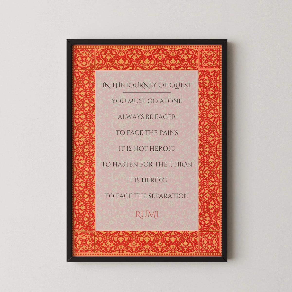 Rumi - Journey of Quest PRINT | Red Inspirational Quote Poetry Poster (available handframed or unframed)