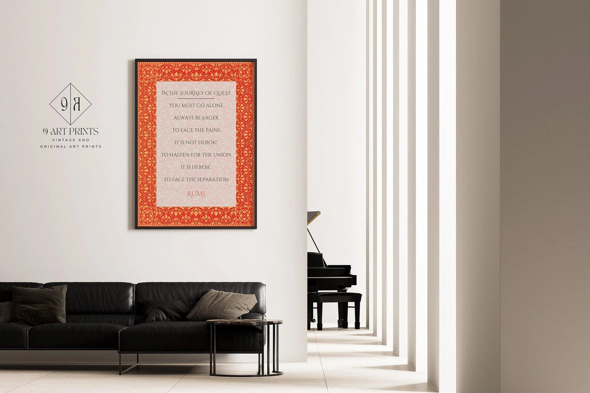 Rumi - Journey of Quest PRINT | Red Inspirational Quote Poetry Poster (available handframed or unframed)