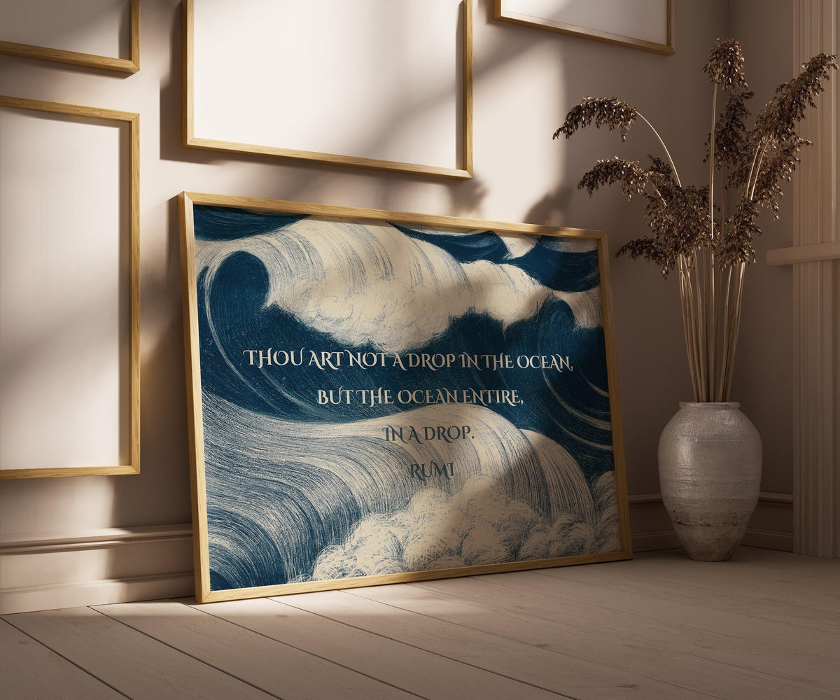 Rumi Poetry Giclee Print: Inspirational Ocean Quote Art, Blue Poem (Available Framed)