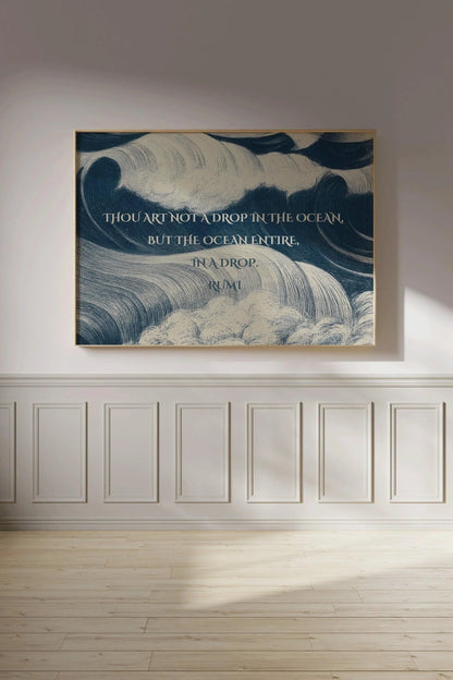 Rumi Poetry Giclee Print: Inspirational Ocean Quote Art, Blue Poem (Available Framed)