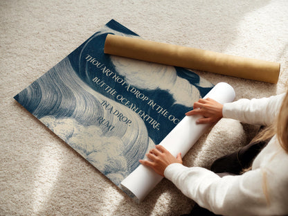 Rumi Poetry Giclee Print: Inspirational Ocean Quote Art, Blue Poem (Available Framed)