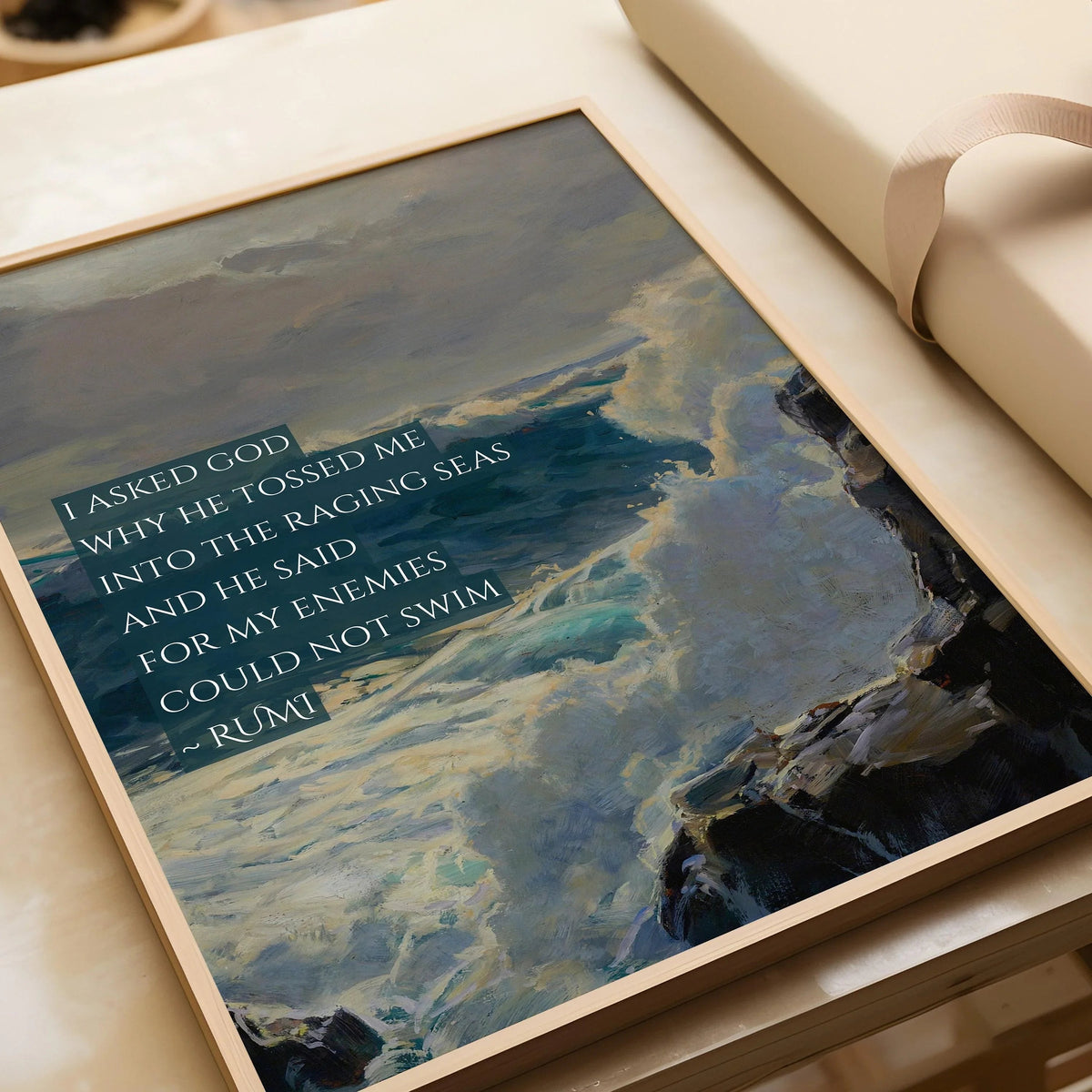 Rumi Poetry Print: Raging Seas Inspirational Quote (Giclee)