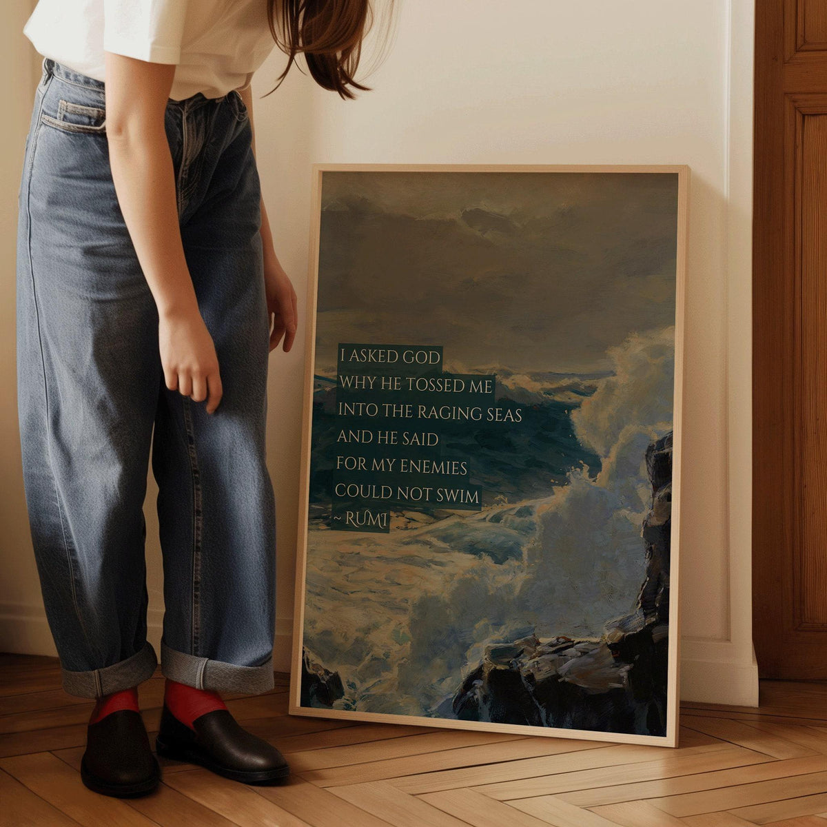Rumi Poetry Print: Raging Seas Inspirational Quote (Giclee)