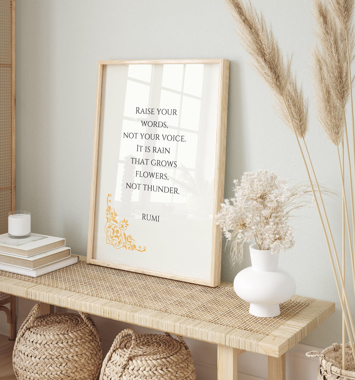 Rumi Quote Art Print: Rain & Thunder Poem, Beige Inspirational Poster