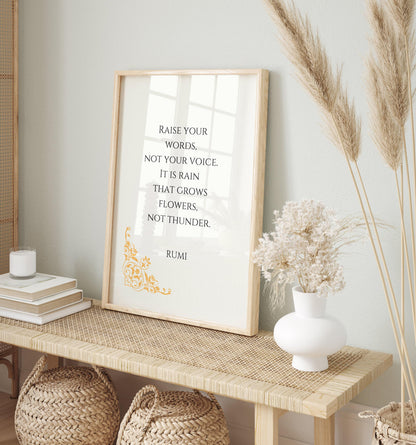Rumi Quote Art Print: Rain & Thunder Poem, Beige Inspirational Poster