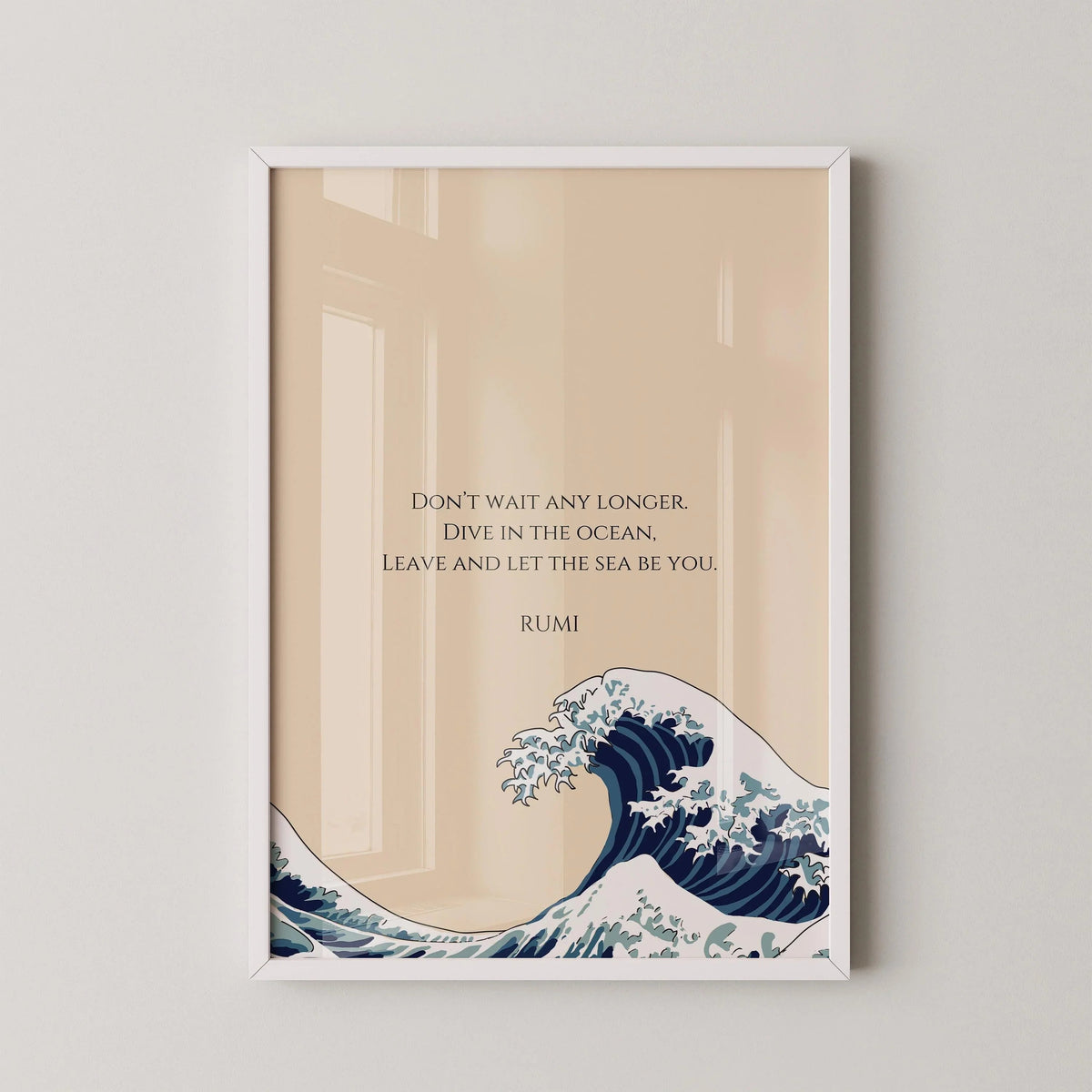 Rumi Wave Art Print: Beige Inspirational Poetry (Giclee)