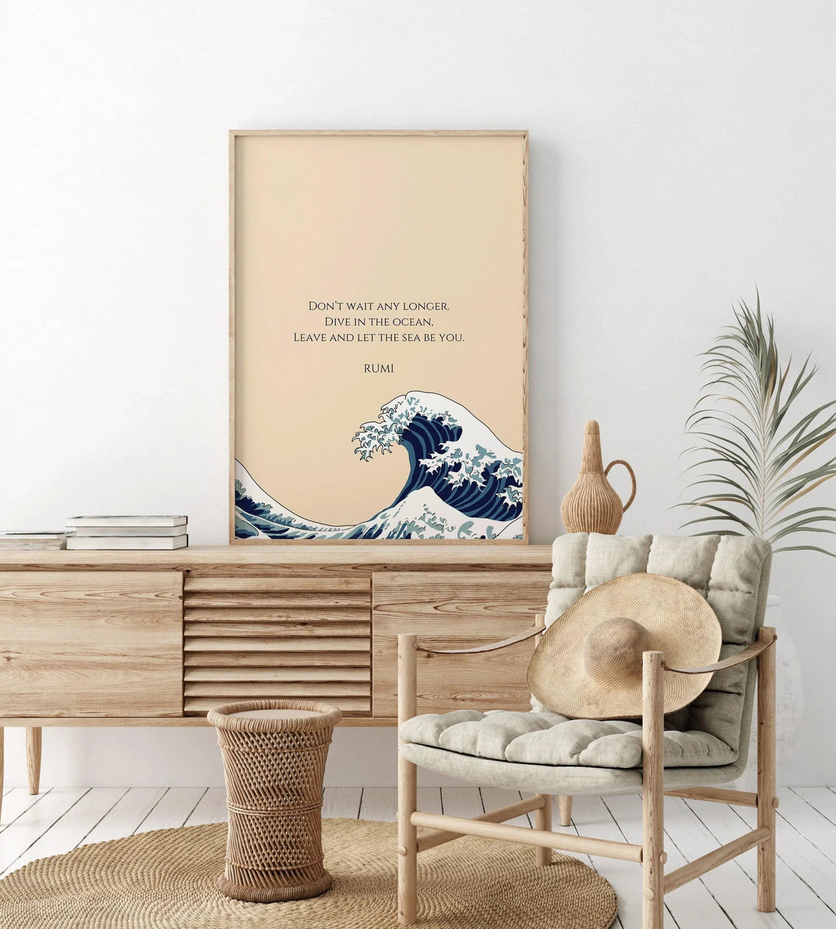 Rumi Wave Art Print: Beige Inspirational Poetry (Giclee)