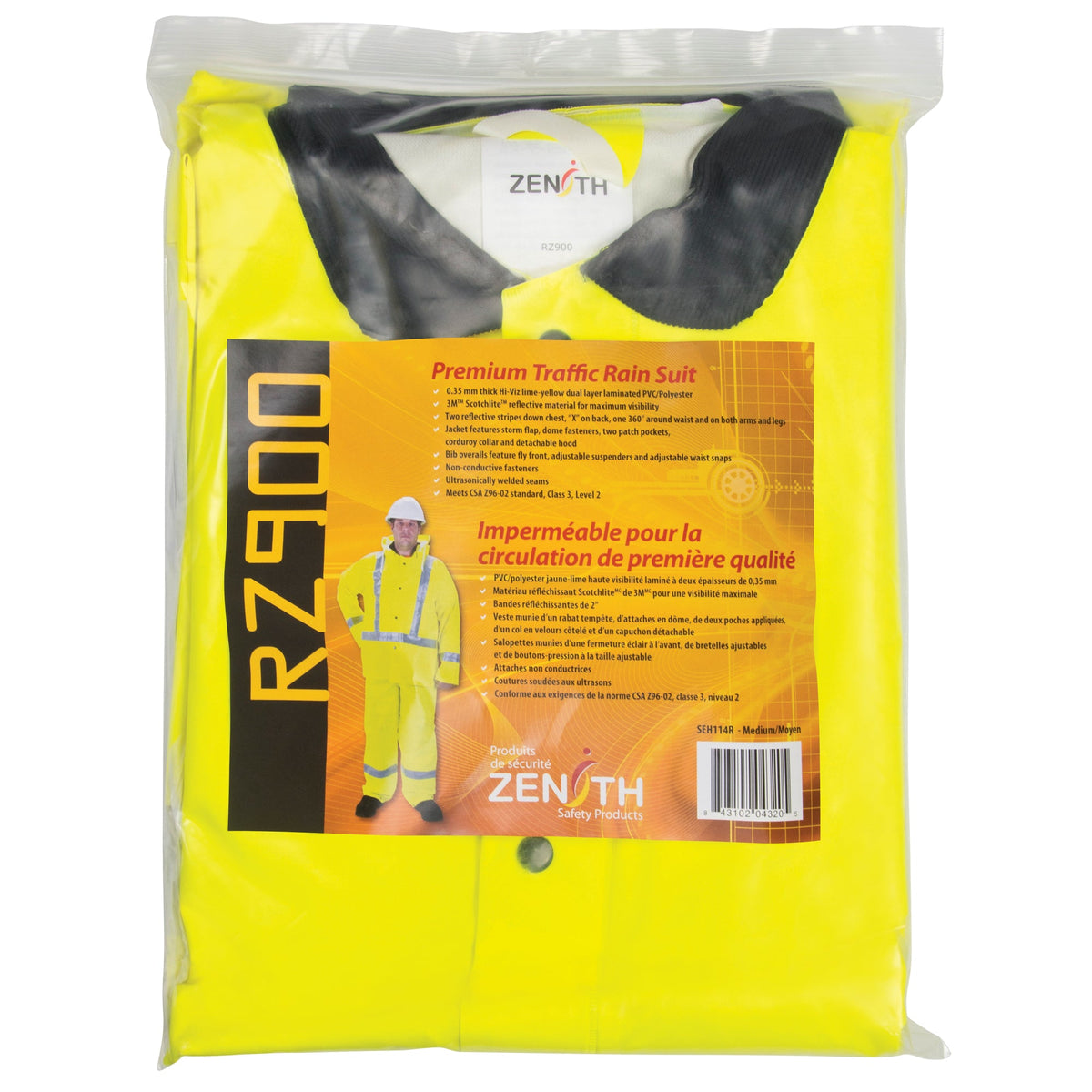 Ensemble de pluie haute visibilité RZ900, polyester/PVC, taille M, jaune citron