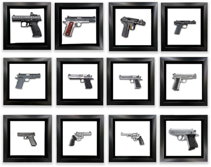 Set of 12 Mini Framed Gun Canvas Prints | 7.25-Inch Squares