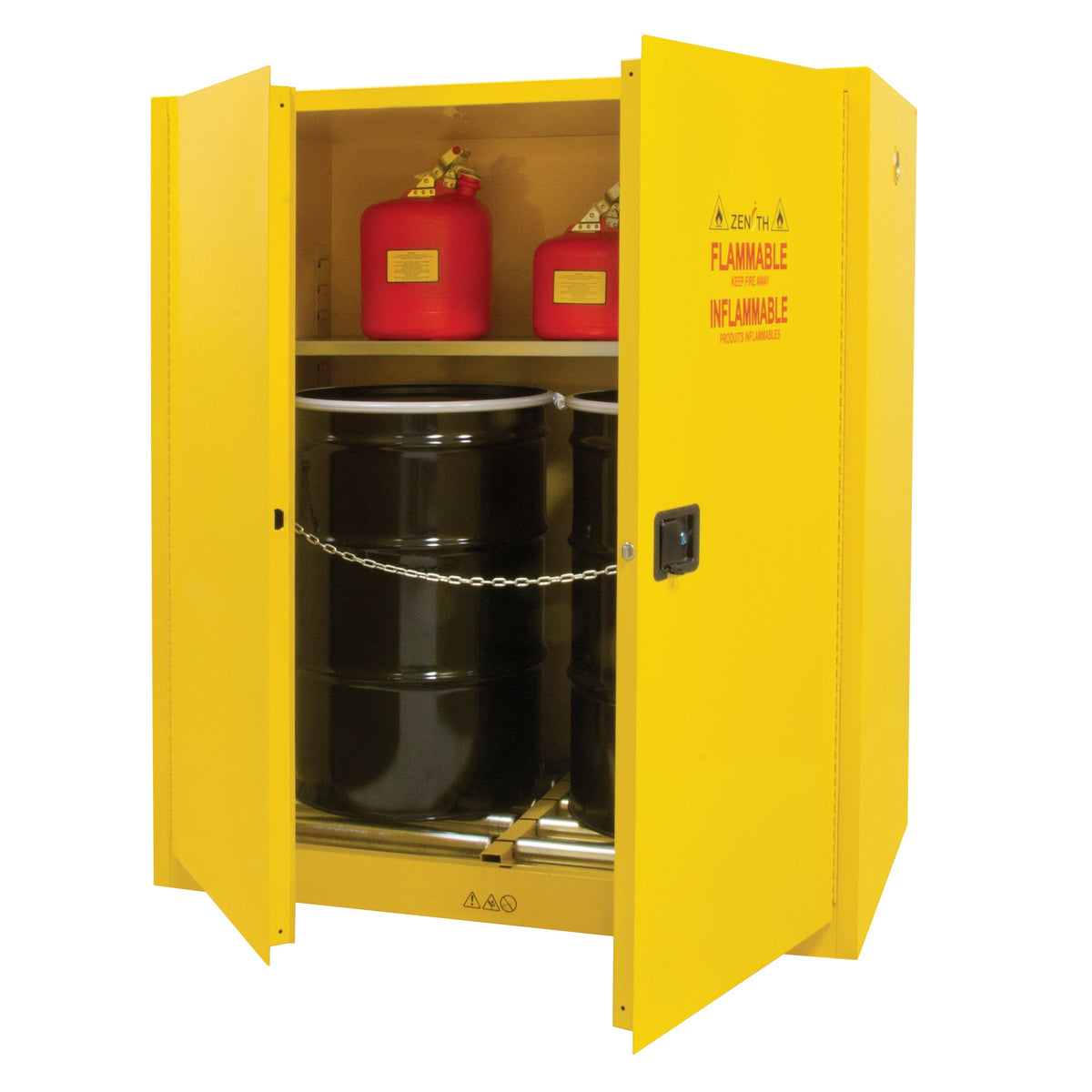 Armoire de stockage verticale pour fûts, capacité 110 gal. US, 2 fûts, jaune
