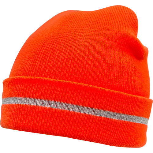 Bonnet tricoté haute visibilité avec bande réfléchissante, orange haute visibilité, acrylique