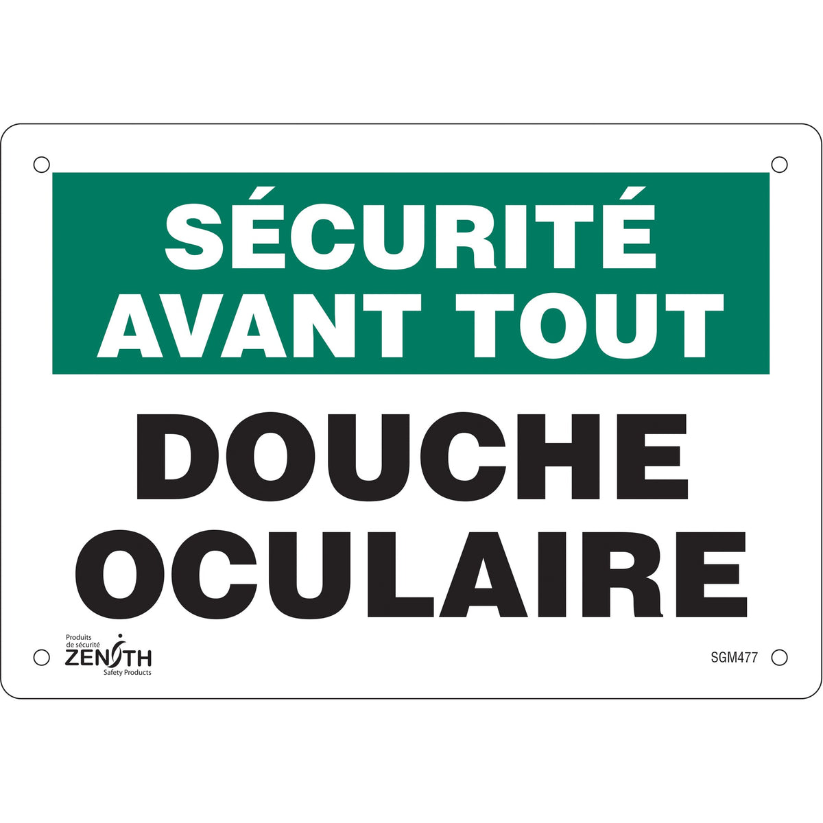Panneau "Douche Oculaire", 17,8 cm x 25,4 cm, Aluminium, Français