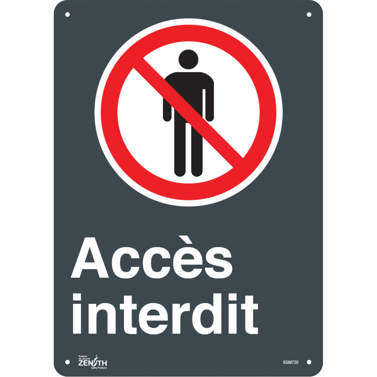 Panneau "Accès interdit", 35,5 cm x 25,4 cm, Aluminium, Français avec pictogramme
