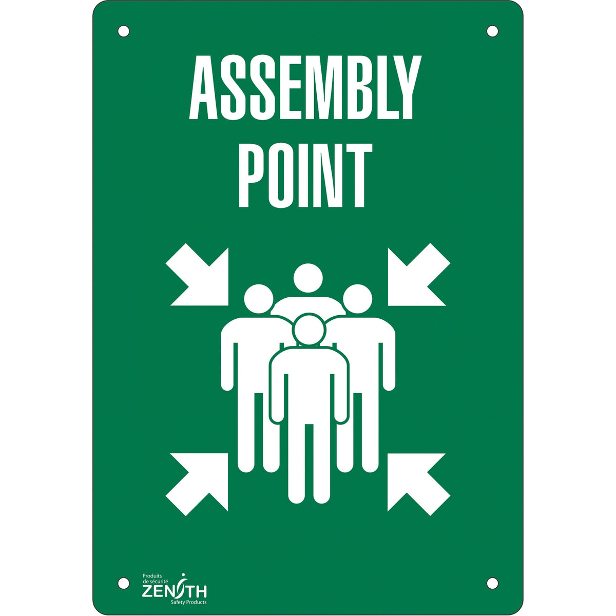 Panneau "Point de rassemblement", 35,5 x 25,4 cm, Aluminium, Anglais avec pictogramme