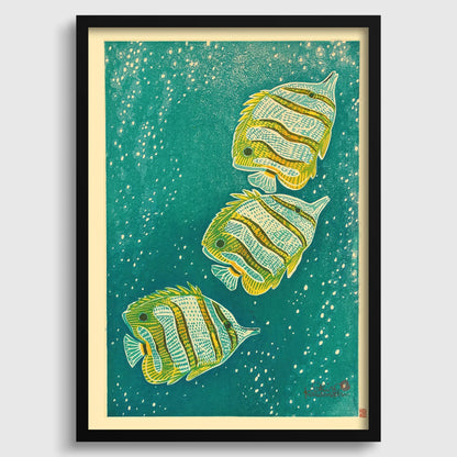 Estampe giclée de Shiro Kasamatsu « Poisson-ange » : Art japonais sur bois vintage