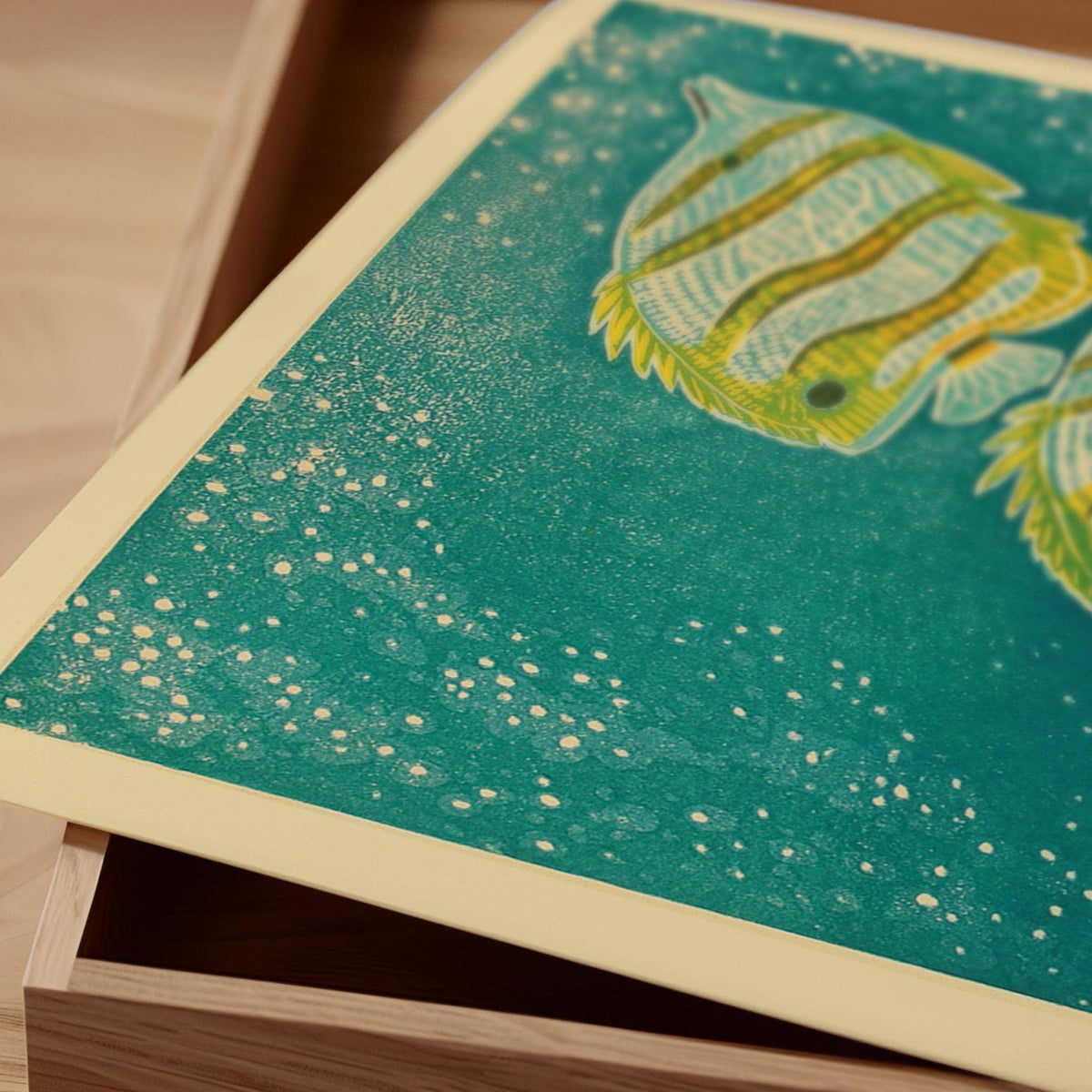 Estampe giclée de Shiro Kasamatsu « Poisson-ange » : Art japonais sur bois vintage