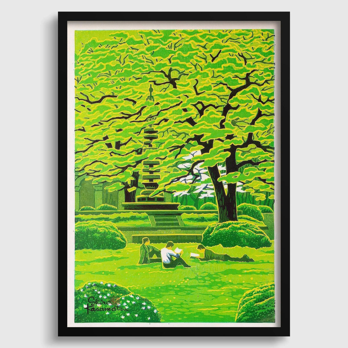 Estampe Giclée Shiro Kasamatsu "Campus de printemps" : Art paisible de l'estampe sur bois japonaise