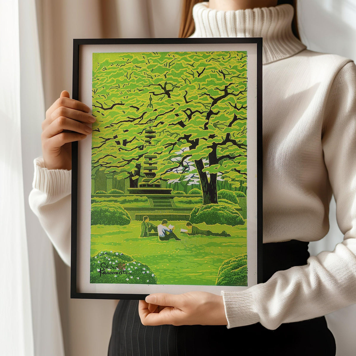 Estampe Giclée Shiro Kasamatsu "Campus de printemps" : Art paisible de l'estampe sur bois japonaise