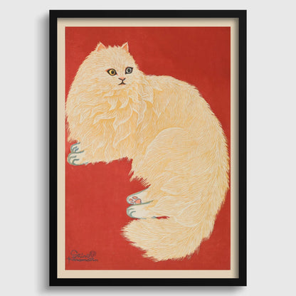 Shiro Kasamatsu - Le chat blanc : estampe Giclée japonaise sur bois vintage