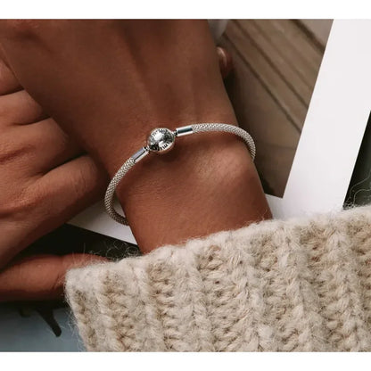Bracelet de charme en mailles d'argent sterling – Perle « Amour éternel »