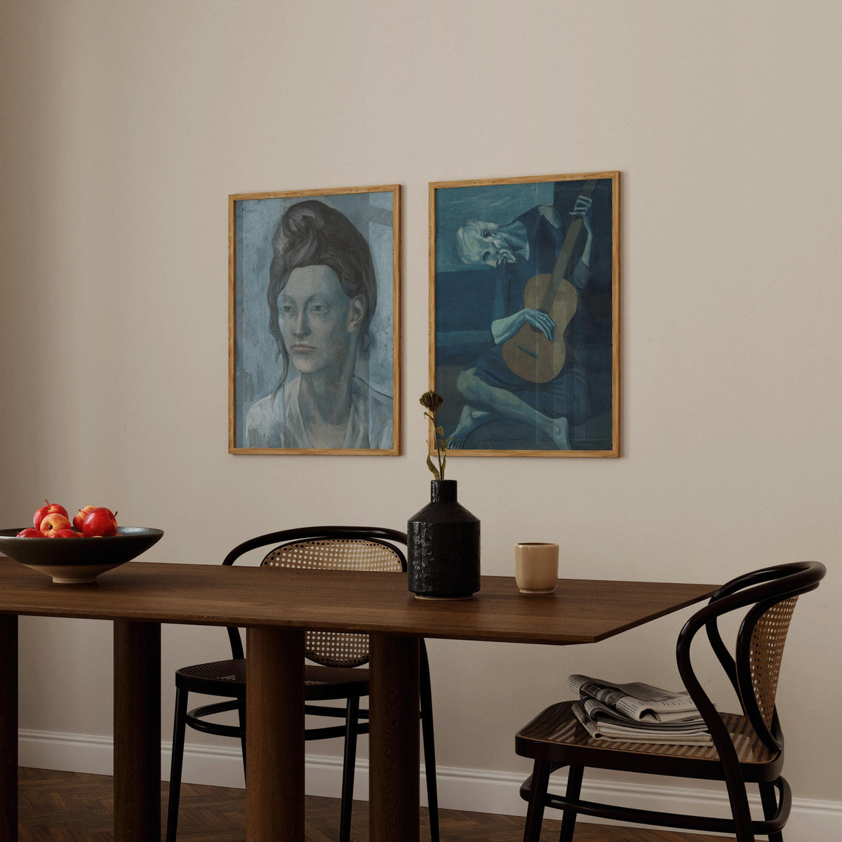 Picasso Art Prints: Woman with Helmet, Old Guitarist - Gallery Wall Duo
