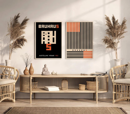 STATEMENT DUO Black and Orange Bauhaus |   | Mid-Century Modern Art Print Posters | available framed