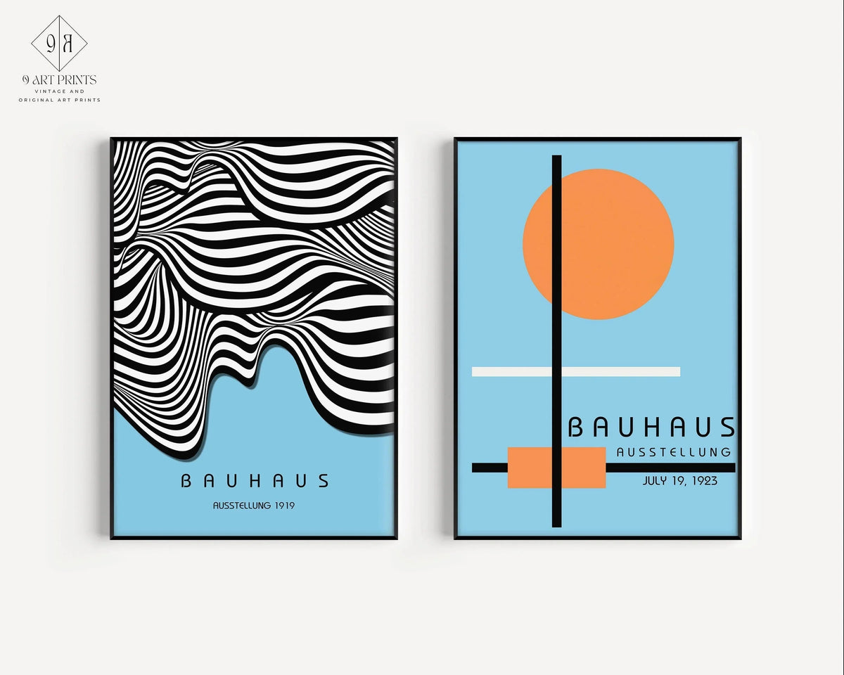 STATEMENT DUO Blue Bauhaus Mid-Century Modern Art Print Posters |  | available framed