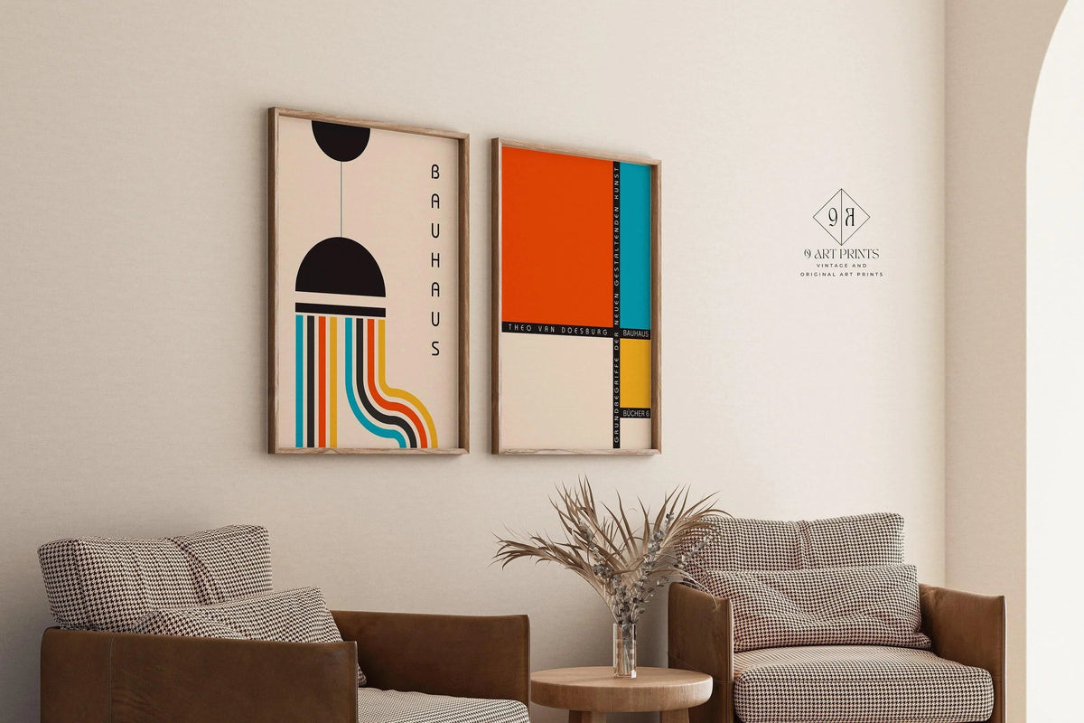 STATEMENT DUO Colourful Bauhaus |  | Mid-Century Modern Art Print Posters | available framed