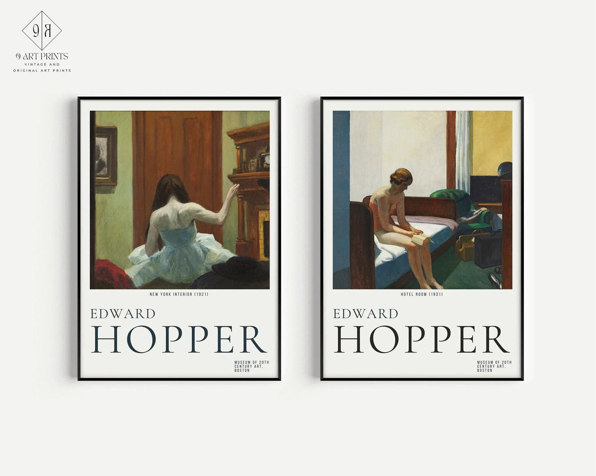 Edward Hopper Prints: New York Interior and Hotel Room Duo