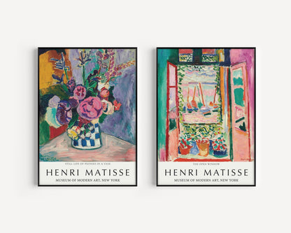 Henri Matisse Art Print Set: Peonies Still Life & Open Window