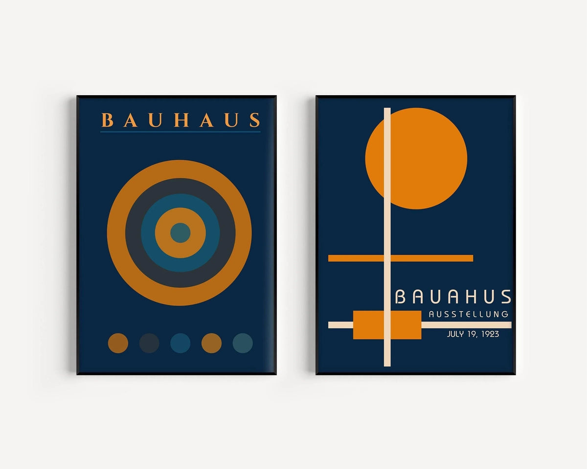 STATEMENT DUO Navy Blue Orange Bauhaus Posters |   | Mid-Century Modern Art Prints | available framed