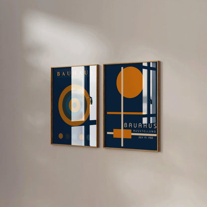 STATEMENT DUO Navy Blue Orange Bauhaus Posters |   | Mid-Century Modern Art Prints | available framed