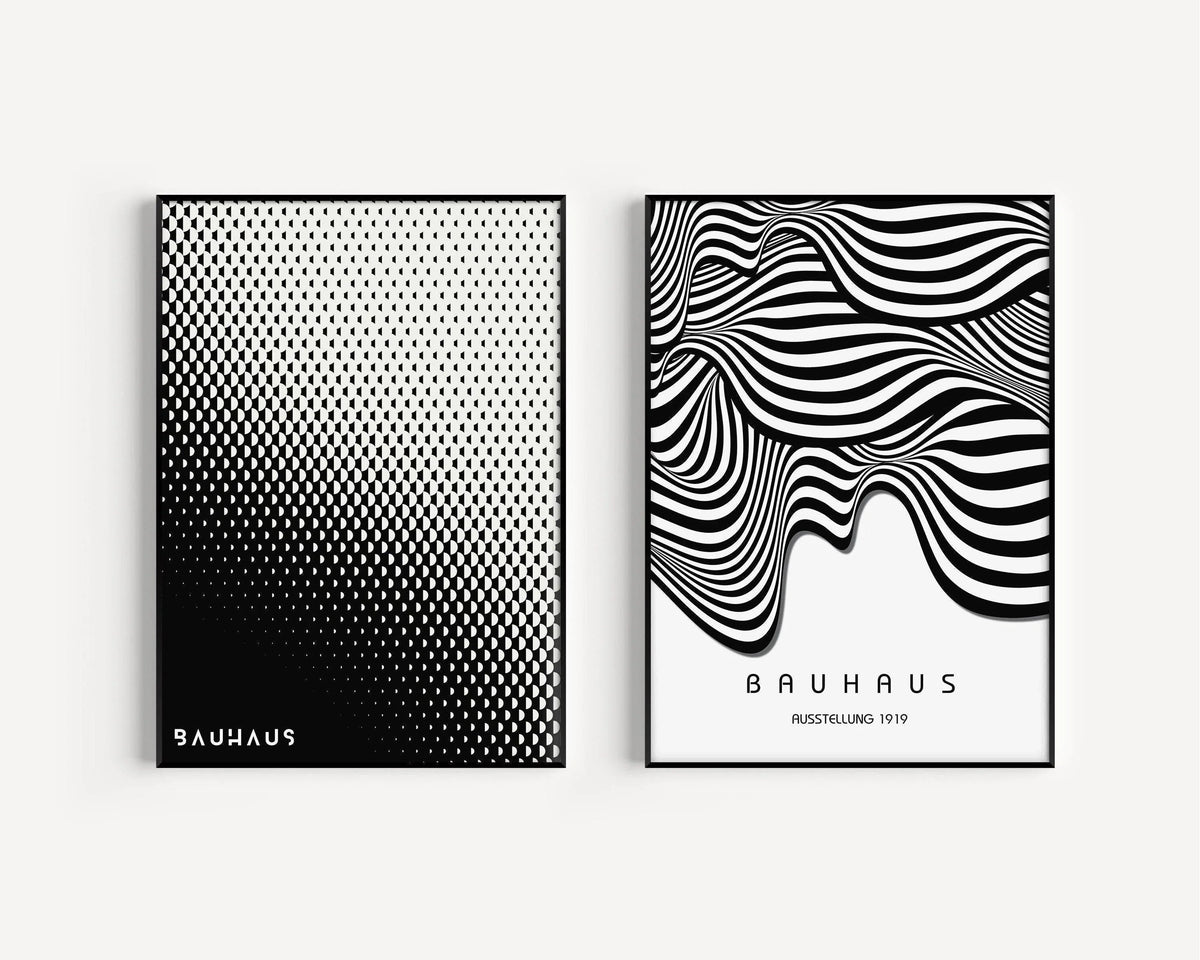 Bauhaus Art Print Set: Black and White Mid-Century Modern Posters