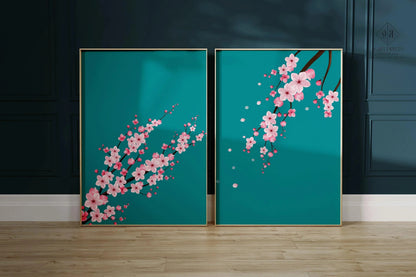 STATEMENT DUO Sakura Cherry Blossom Art Prints |  | Turquoise Pink Flower Market Print available framed