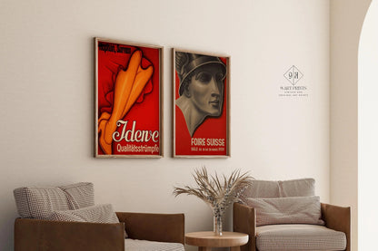 Red Swiss Art Deco Posters: Hans Handschin Vintage Designs