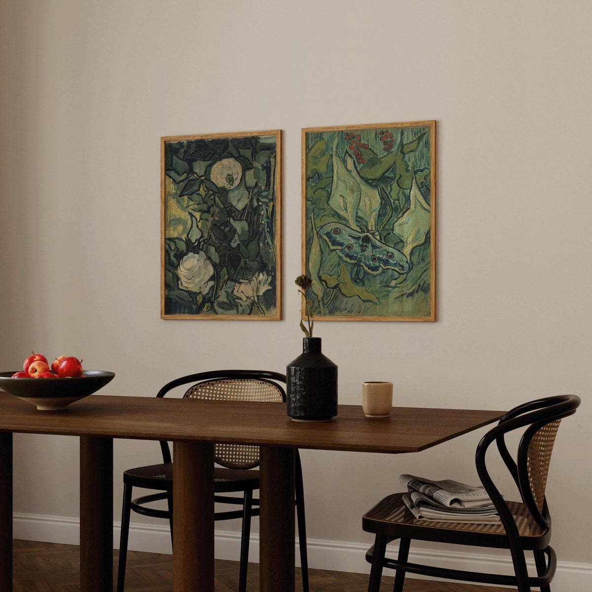 Van Gogh Art Prints: Roses and Moth, Green Wall Art