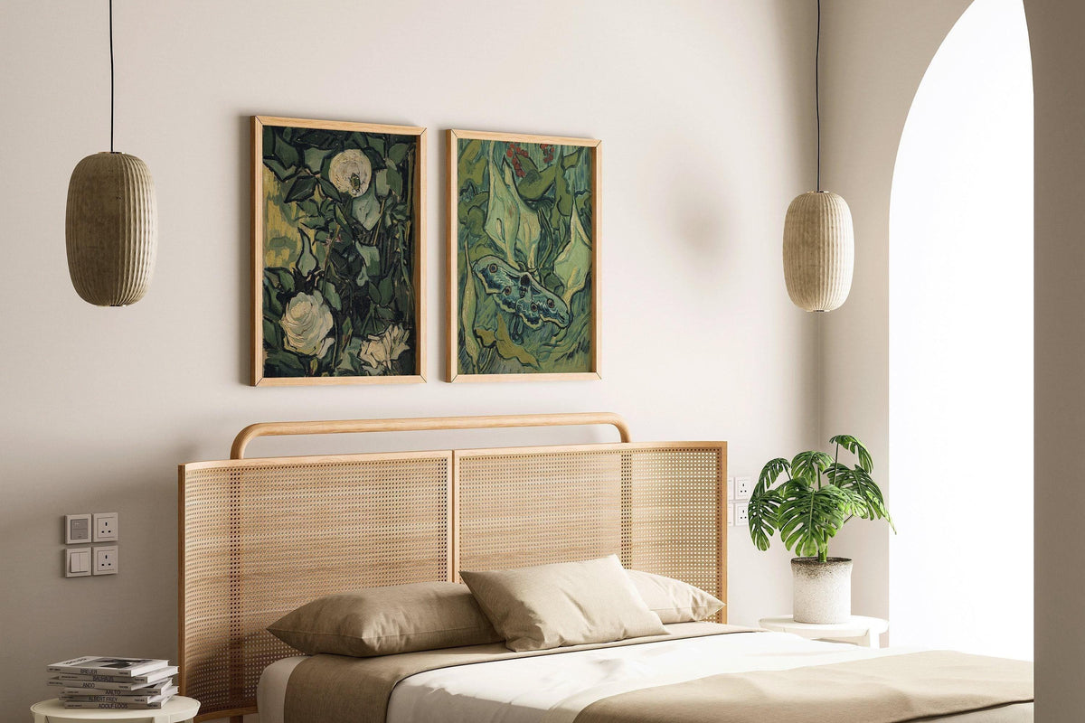 Van Gogh Art Prints: Roses and Moth, Green Wall Art
