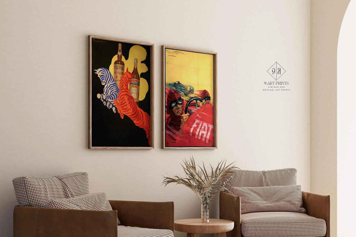 Affiches italiennes Art Déco vintage : Florio, Cinzano et estampes de course Fiat